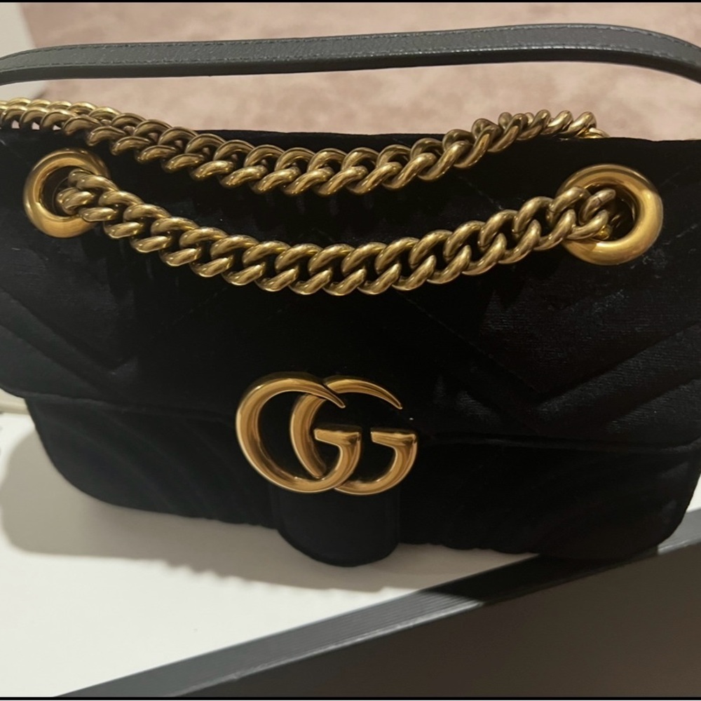 Gucci Black Shoulder Bag with Gold Chain
